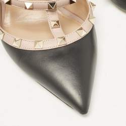 Pre Owned Valentino Black/Dusty Pink Leather Rockstud Mules Size 41