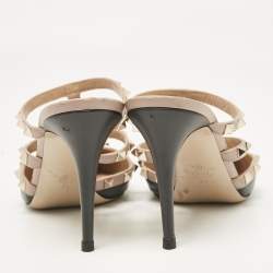 Pre Owned Valentino Black/Dusty Pink Leather Rockstud Mules Size 41