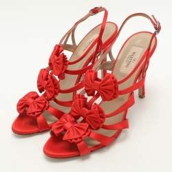 Valentino Red Satin Bow Embellished Slingback Sandals Size 39.5