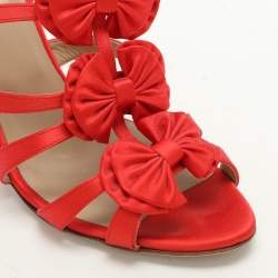 Valentino Red Satin Bow Embellished Slingback Sandals Size 39.5