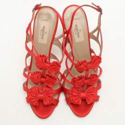 Valentino Red Satin Bow Embellished Slingback Sandals Size 39.5