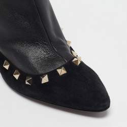 Pre Owned Valentino Black Leather and Suede Rockstud Ankle Boots Size 40