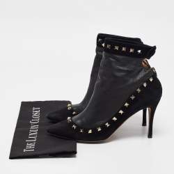 Pre Owned Valentino Black Leather and Suede Rockstud Ankle Boots Size 40