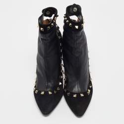 Pre Owned Valentino Black Leather and Suede Rockstud Ankle Boots Size 40