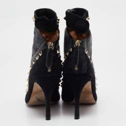Pre Owned Valentino Black Leather and Suede Rockstud Ankle Boots Size 40