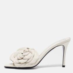 Valentino White Leather 03 Rose Edition Atelier Slide Sandals Size 38