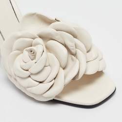 Valentino White Leather 03 Rose Edition Atelier Slide Sandals Size 38