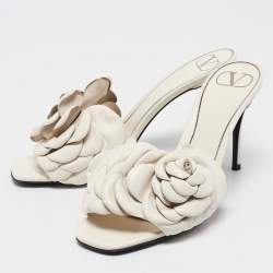 Valentino White Leather 03 Rose Edition Atelier Slide Sandals Size 38