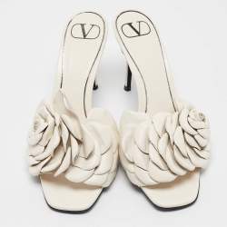 Valentino White Leather 03 Rose Edition Atelier Slide Sandals Size 38