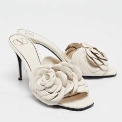 Valentino White Leather 03 Rose Edition Atelier Slide Sandals Size 38