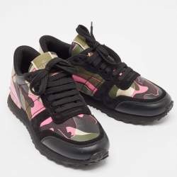 Valentino Multicolor Camouflage Leather and Suede Rockrunner Sneakers Size 37.5