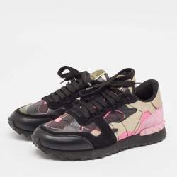 Valentino Multicolor Camouflage Leather and Suede Rockrunner Sneakers Size 37.5