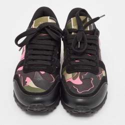 Valentino Multicolor Camouflage Leather and Suede Rockrunner Sneakers Size 37.5