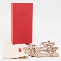 Valentino Beige Rubber Rockstud Ankle Strap Flats Size 37