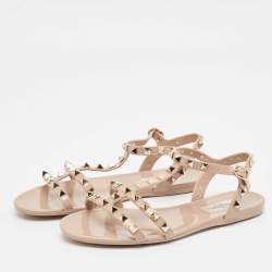 Valentino Beige Rubber Rockstud Ankle Strap Flats Size 37