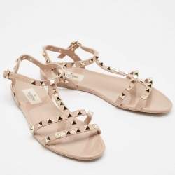 Valentino Beige Rubber Rockstud Ankle Strap Flats Size 37