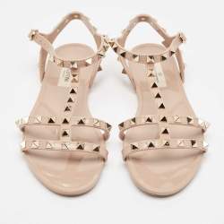 Valentino Beige Rubber Rockstud Ankle Strap Flats Size 37