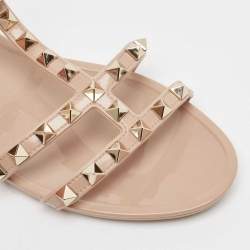 Valentino Beige Rubber Rockstud Ankle Strap Flats Size 37