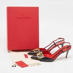 Pre Owned Valentino Black Leather Escape V logo Slingback Pumps Size 41