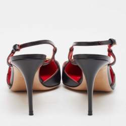 Pre Owned Valentino Black Leather Escape V logo Slingback Pumps Size 41