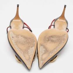 Pre Owned Valentino Black Leather Escape V logo Slingback Pumps Size 41