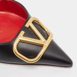 Pre Owned Valentino Black Leather Escape V logo Slingback Pumps Size 41