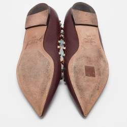 Pre Owned Valentino Burgundy Leather Rockstud Pointed Toe Ballet Flats Size 39.5