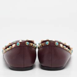 Pre Owned Valentino Burgundy Leather Rockstud Pointed Toe Ballet Flats Size 39.5