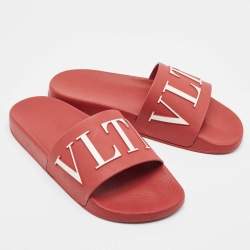 Valentino Red Rubber VLTN Slide Sandals Size 40