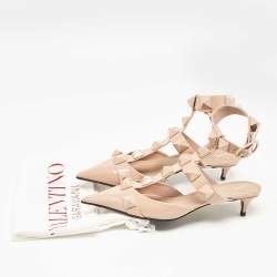 Pre Owned Valentino Pink Patent Leather Roman Stud Ankle Strap Pumps Size 38