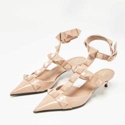 Pre Owned Valentino Pink Patent Leather Roman Stud Ankle Strap Pumps Size 38