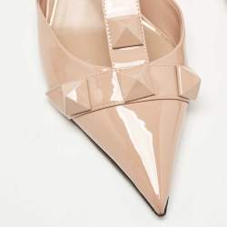 Pre Owned Valentino Pink Patent Leather Roman Stud Ankle Strap Pumps Size 38
