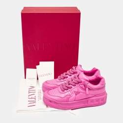 Valentino Pink Leather One Stud Lace Up Sneakers Size 41