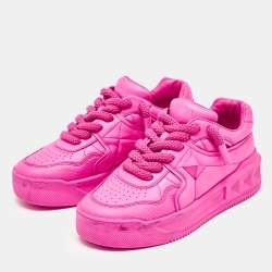 Valentino Pink Leather One Stud Lace Up Sneakers Size 41