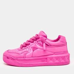 Valentino Pink Leather One Stud Lace Up Sneakers Size 41