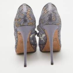 Pre Owned Valentino Grey Lace and Mesh Couture Peep Toe Pumps Size 41