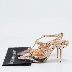 Valentino Rose Gold Sequins and Leather Rockstud Ankle Strap Pumps Size 39