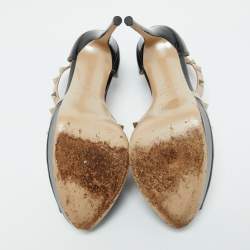 Valentino Black/Beige Patent Leather Rockstud Platform Peep Toe Pumps Size 39.5
