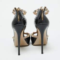 Valentino Black/Beige Patent Leather Rockstud Platform Peep Toe Pumps Size 39.5