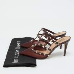 Valentino Burgundy Mesh and Leather Rockstud Pointed Toe Mules Size 39