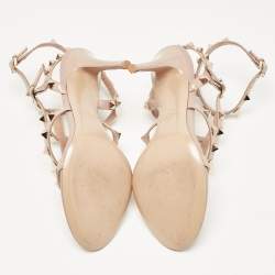 Pre Owned Valentino Dusty Pink Patent Leather Rockstud Ankle Strap Sandals Size 36