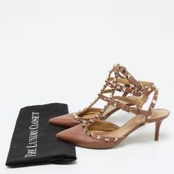 Pre Owned Valentino Dusty Rose Pink Leather Rockstud Ankle Strap Pumps Size 38.5