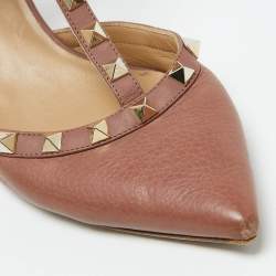 Pre Owned Valentino Dusty Rose Pink Leather Rockstud Ankle Strap Pumps Size 38.5