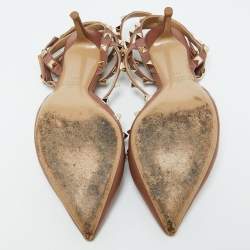 Pre Owned Valentino Dusty Rose Pink Leather Rockstud Ankle Strap Pumps Size 38.5