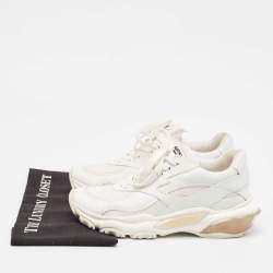 Pre Owned Valentino White Mesh and Leather Bounce Low-Top Sneakers Size 39.5
