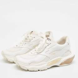 Pre Owned Valentino White Mesh and Leather Bounce Low-Top Sneakers Size 39.5