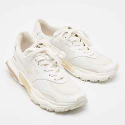 Pre Owned Valentino White Mesh and Leather Bounce Low-Top Sneakers Size 39.5