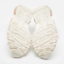 Pre Owned Valentino White Mesh and Leather Bounce Low-Top Sneakers Size 39.5