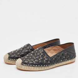 Pre Owned Valentino Black Leather Rockstud Espadrille Flats Size 39