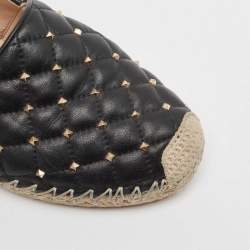 Pre Owned Valentino Black Leather Rockstud Espadrille Flats Size 39